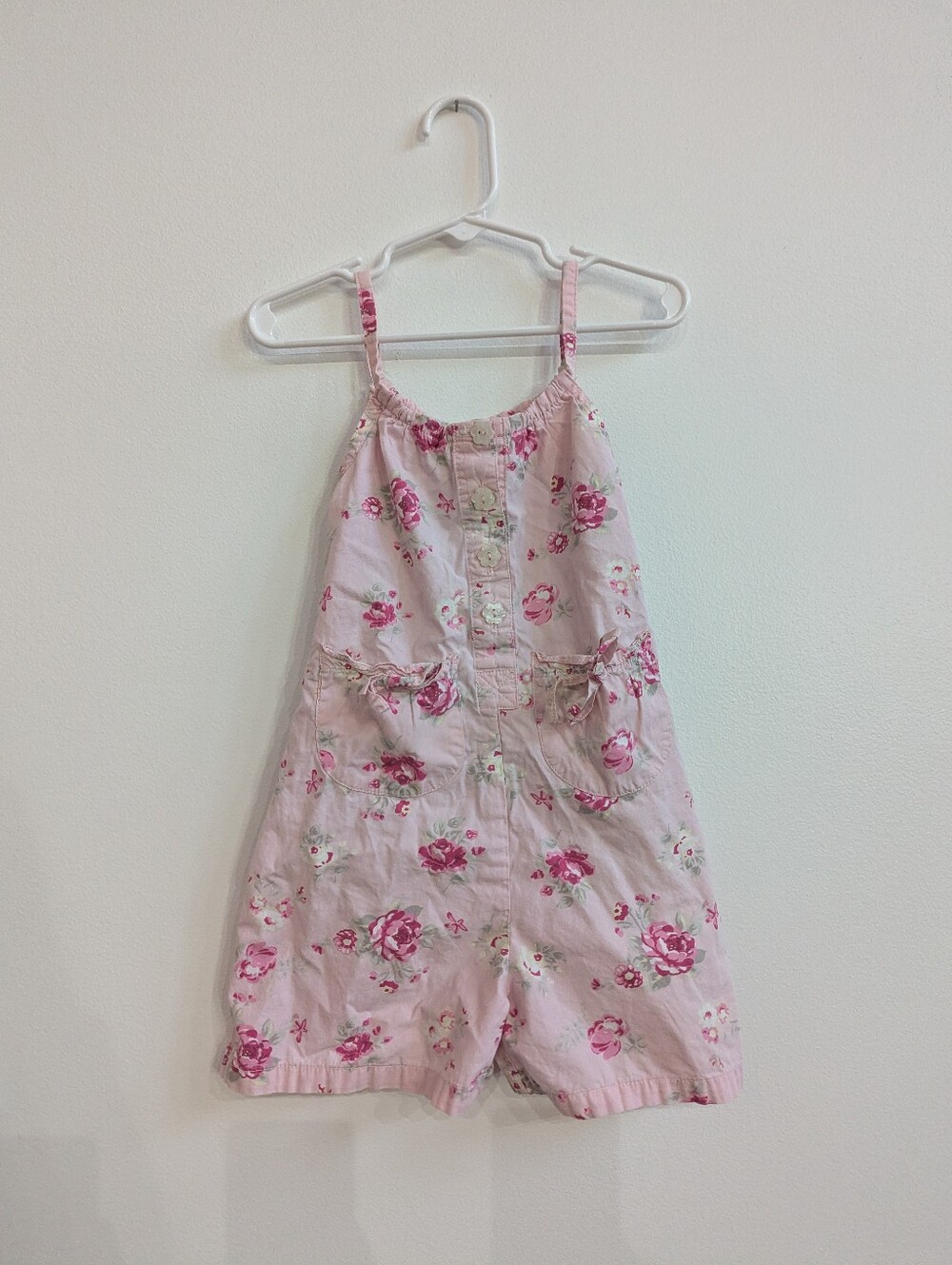 Vtg Y2K Romper Girls 4T Pink Floral Rose Strappy Shorts One Piece